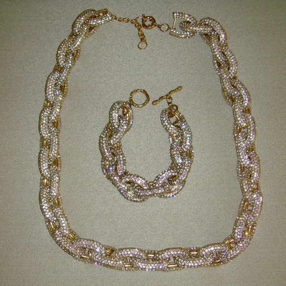 Rhinestone and Gold-Tone Chain Link Necklace - Picture 12 of 15